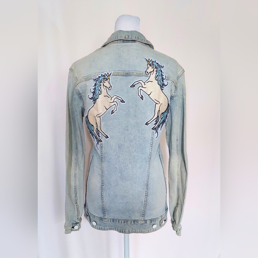 LuLaRoe Unicorn Patch Denim Jean Jacket Light Blue Size XS